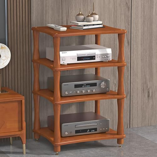 LYXWGRZD AV-Medienständer aus Massivholz, offener Medienspeicherschrank, Audio-Rack mit Massivholzsäule, Stereoschrank for Besprechungs-, Wohn- und Aufnahmeräume(Rosso,84cm/33.8in)