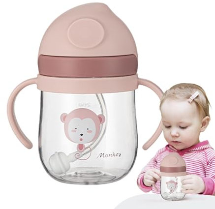 Senermter Vaso para sorber para bebé, biberón para leche para niños pequeños de 250 ml, vaso antiderrames con pajita, biberón con peso para niños, biberón de transición para niños pequeños