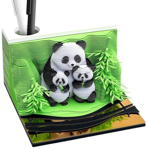 VOHESEA Panda Kalender 2026, 3D-Kalender 2026, DIY-Zeitmesser-zum Abreißen, 3D-Kunstblöcke in Pandaform, 3D-Notizblock aus Papierschnitzkunst als Schreibtischdekoration (B)