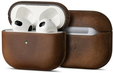 Maogoam Étui en cuir pour AirPods 3ème génération, véritable cuir de vache vintage Crazy Horse pour Apple Airpods 3, fabriqué à la main, entièrement emballé, style Indiana-Jones, marron foncé