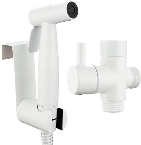 Tecmolog Grifo Bidet de Acero Inoxidable Kit de Bidé de Inodoro con Manguera y G1/2 Válvula de 3 Vías, Blanco, WS024WF3