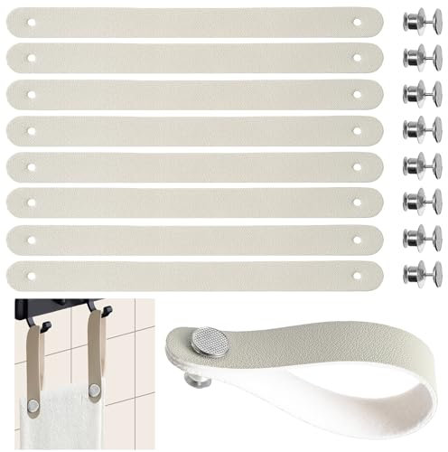 8 Pezzi Ganci per Tessuti Senza Cuciture Appendi Strofinacci Cucina 15 * 1.2cm Pelle PU con Chiusura a Bottone Ganci per Asciugamani per Asciugamani,Bagno,Stracci,Decorazione,Campeggio(Beige)