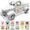 Teeloray Décoration de Jardin de Voiture de Pâques, Pot de Fleurs de Camion Vintage en Métal de 34cm avec 12 Saisons Signes Magnétiques, Contenants pour Plantes de Camion pour Table, Balcon de Jardin