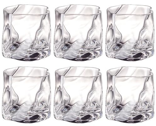 LOITTAINUE Set di 6 bicchieri da whisky in cristallo irregolare da 200 ml – bicchieri da caffè freddo – bicchieri da caffè freddo – bicchieri da cocktail – bicchieri da tè e caffè – lavabile in