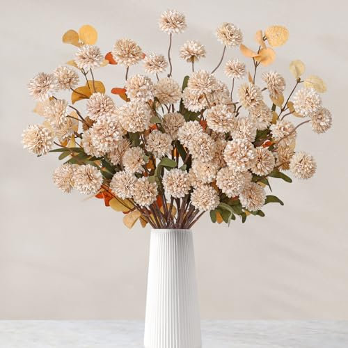 SOMYTING Kunstblumen 12 Stück Künstliche Hortensienblüten Künstliche Pflanzen Blumen Deko Seidenblumen Hortensien Blumenarrangements Kernstück Hochzeit Blumenstrauß Garten Party Deco (Beige)
