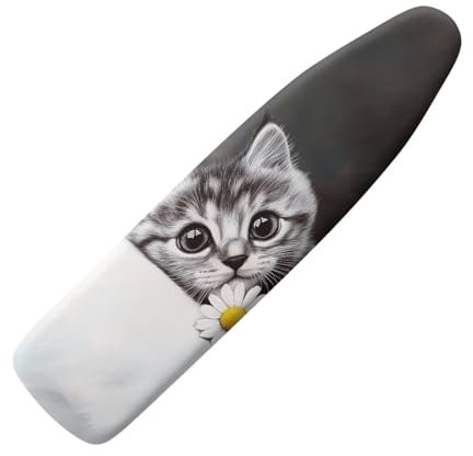 ZIATUBLES Ironing Board Cover Daisy Cat Grey Print Heat Resistant Iron Padding Covers with Hook and Loop Fastener Straps Home Accessories for Laundry Clothing Shop, L