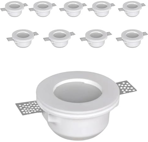 10 pezzi Portafaretto da incasso in gesso a scomparsa, diametro 120mm, altezza 65mm, foro 125mm, con vetro opaco, compatibile con faretti GU10 (10)