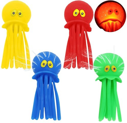 YOUYIKE Set mit 4 LED Oktopus Wasserbomben, Wassertiere mit Wasserbombeneffekt, Gummi Badespielzeug für Kleinkinder für Kinder ab 3 Jahren, Ideal für Pool, Schwimmbad, Badewanne
