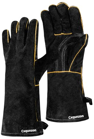Cxqunzon MIG Welding Gloves for Men, Fireproof Leather and Stitching | Thick Premium, Heat Resistant Glove for Stick, Fireplace, BBQ, Forge, Wood Stove, Oven, Stick Welding, Forge, Dry Ice