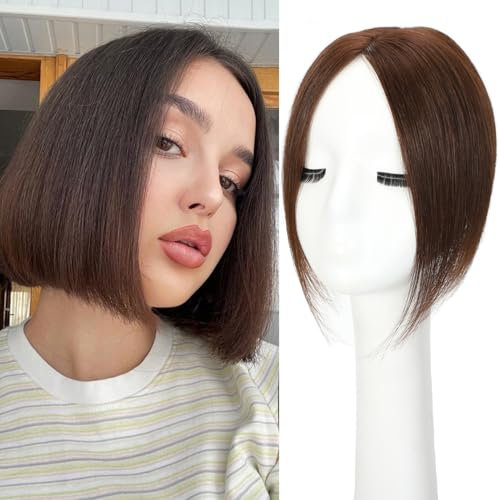 Haaraufsatz für dünner werdendes Haar, Topper für Frauen, Echthaar, für Frauen mit dünner werdendem Haar (dunkelbraun, 25,4 cm)