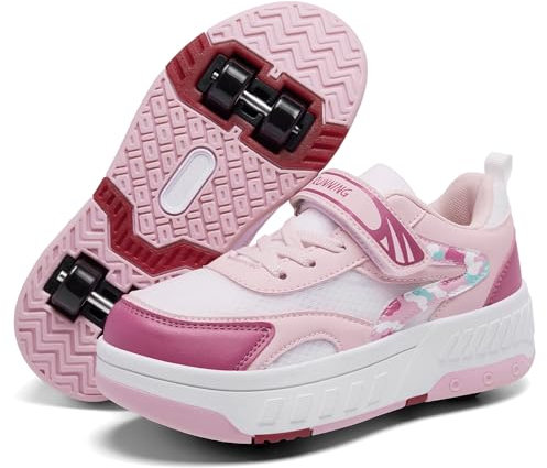 YINGCSM Schuhe mit Rollen für Jungen Mädchen, Kinder Rollschuhe, 2-in-1 Roller Schuhe Turnschuhe Skateboardschuhe