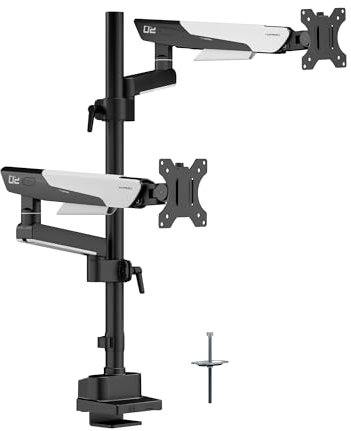 Humanex Dual Monitor Arm, Adjustable Monitor Stand for 17-40 Screens, hold 2-12kg, 75/100 Vesa Mount, Desk Mount with Cable Management for Gaming & Productivity, Black and White