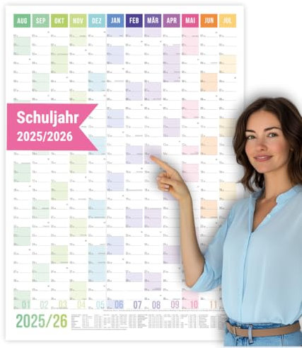 heaven+paper Schuljahreskalender 2025/2026 A1 Türkalender Hochformat Semesterplaner gefaltet Wandkalender 2025 2026 Wandplaner bunt mit Feiertagen, Schulferien (Rainbow, Hochformat)