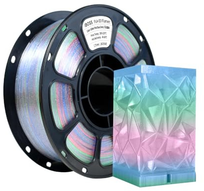 iBOSS PLA+ Filament, mehrfarbig, 1,75 mm, 1 kg, transparentes 3D-Druck-Filament, Maßgenauigkeit +/- 0,02 mm, geeignet für die meisten 3D-Drucker, Pailletten, Rosa, Blau, Grün