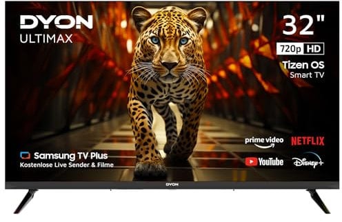 DYON ULTIMAX 32H-TI-W - 32 Zoll (80 cm) HD Smart TV mit Samsung Tizen OS, Triple Tuner (DVB-C/-S2/-T2), Samsung Smart Hub, Prime Video, Netflix, Disney+ [2025]