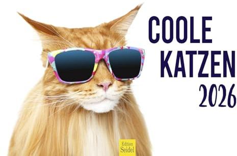 Edition Seidel Premium Kalender Coole Katzen 2026 Format DIN A3 Wandkalender Katzenkalender mit Sprüchen Tiere Katzen Sonnenbrille Haustier Haustiere