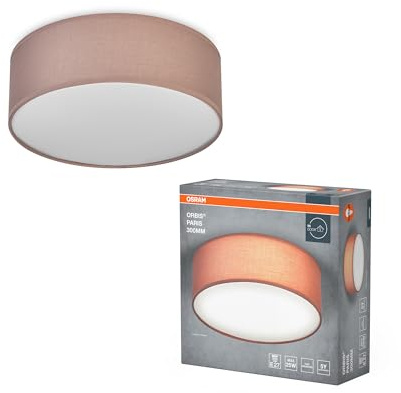 Osram ORBIS PARIS Deckenleuchte 300mm, braun, E27-Sockel, kann mit smarter Lampe bestückt werden, hochwertiges, modernes Design, mit Stoffschirm, geeignet für Innenräume, rund, IP20 Schutzklasse