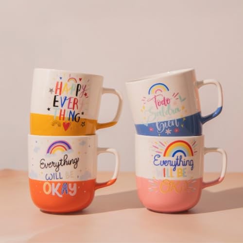 Positive Quote Ceramic Mug 370ml Colourful Rainbow Coffee & Tea Cup Glossy Gift Mug with Motivational Print, Bright Glazed Drinkware Assorted Designs (Yellow)