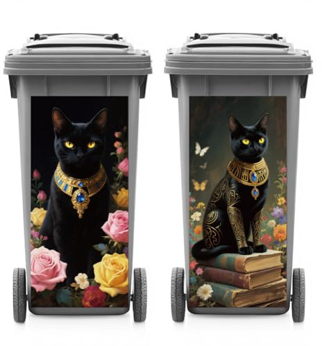 ANATTASOUL 2 Sheets Wheelie Bin Stickers Pharaoh Black Cat Waterproof Dustbin Covers Decor, 14.9x 32.2 Adhesive Large Decal for Bins, Fridge, Wall Outdoor, Indoor Decoration