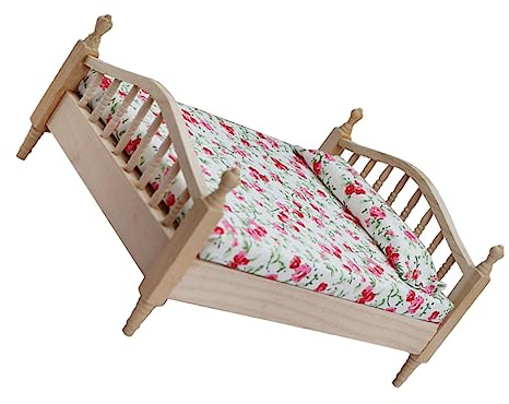 BESPORTBLE Miniatur Puppenhaus Bett aus Holz Doppelbett für Puppenstube Kindgerechtes Design für Spielzeugdekoration Fördert Handwerkliche Fähigkeiten und Kreativität