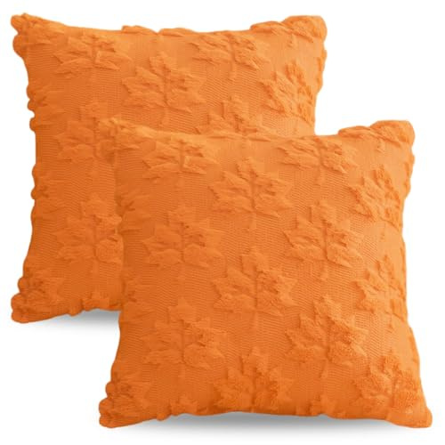 2 Stück Herbstdeko Kissenbezug 40x40cm,Herbst Dekokissen Kissenhülle,Hohles Ahornblatt Couchkissen Kuschelkissen,Kissenhülle Herbst,Kissenbezüge mit Herbstblättern für Halloween Fall Wohndekoration