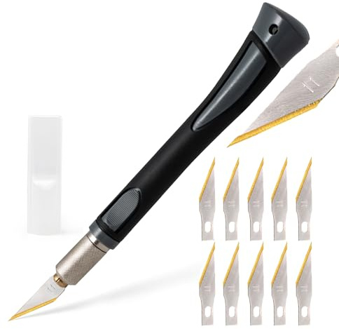EHDIS Scalpel de Découpe avec 10pcs Lames de Rechange Premium Titan, Cutter de Précision, Scalpel Modelisme, pour l'artisanat Découpe de Travail d'art Bricolage Sculpture, Gris