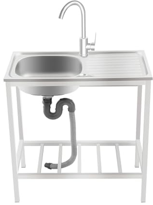 DIFU Edelstahl Spültisch 75x40x75cm Freistehende Outdoor Camping Spüle mit Unterschrank, Küchenspüle bis zu 30 kg, Spüle mit Armatur, Mobile Multifunktionswaschtisch für Terrasse Garten