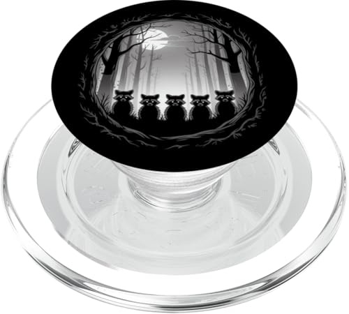 Cinq Ratons Laveurs dans La Forêt sous La Lune PopSockets PopGrip pour MagSafe