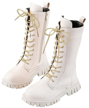 Stivali Invernali Bambina Ragazze Retro Stivali Lunghi Alti al Polpaccio Stivaletti in Pelle Bambini Autunno Stivaletti Laterali Zip Antiscivolo Comodi per Bambine