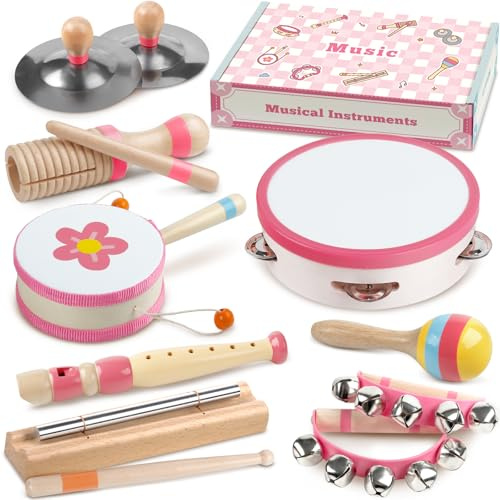Instruments de Musique pour bébés – Jouets musicaux Montessori pour Tout-Petits, Ensemble d'instruments à Percussion en Bois, Jouets d'éveil Musical (Pink)