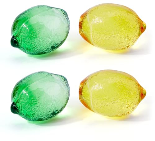DICOSMETIC 4 Stück 2 Farben Kristall Zitronen Figurine Obst Sammelfiguren Glas Zitronen Ornament Dekoratives Briefbeschwerer Ornamente Tischdekoration Für Zuhause Büro Weihnachtsdekoration