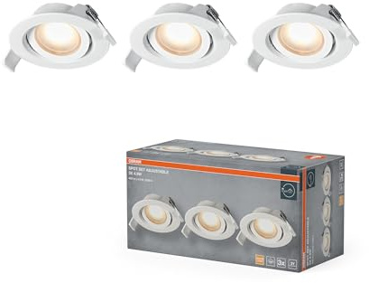 Osram Spot Set LED Einbaustrahler Verstellbar 120° Weiß | Spot Set Recess Adjustable, Spot lights and ceiling spots, Weiß, 90 mm dia, 25000 h, 3-Pack