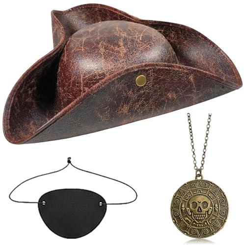 Xietaea 3 Stück Pirate Accessories Herren Damen - Piraten Zubehör mit Hut Augenklappe und Halskette, Pirat Verkleidung für Karneval Fasching Halloween Cosplay Party Mottoparty