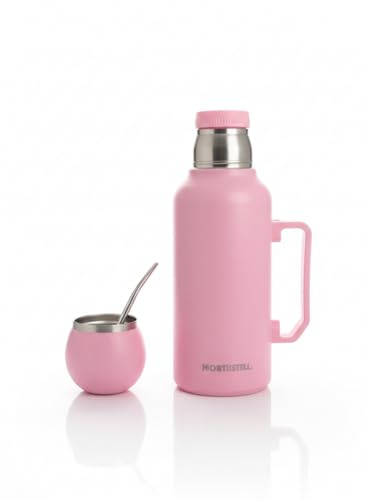 Northstell Termo 1300 ml Acero Inoxidable con Tapa Mate y Bombilla Incluida – Doble Pared Aislada – Mantiene Calor y Frío – Diseño Premium Antigoteo (rosa)