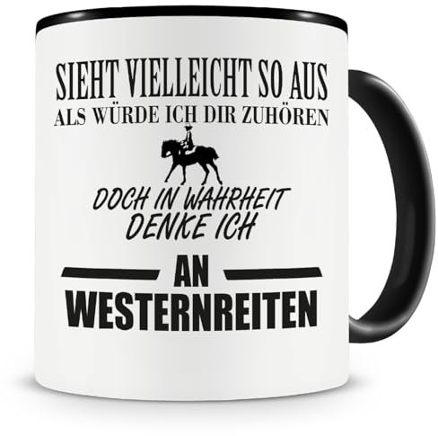 Samunshi® Ich denke an Westernreiten Tasse Kaffeetasse Teetasse Kaffeepott Kaffeebecher Becher 300ml schwarz