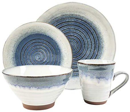 Sango: Tafelservice Talia Dusk Blue, 16-teilig, bestehend aus 4 Speisetellern, 4 Salattellern, 4 Suppentellern, 4 Kaffeetassen
