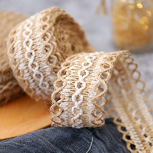 DAHI Juteband vintage 15 meter spitzenband - Natürliche Sackleinen Band für DIY Handwerk Hochzeit Party Weihnachten Deko (Type A/15meter)