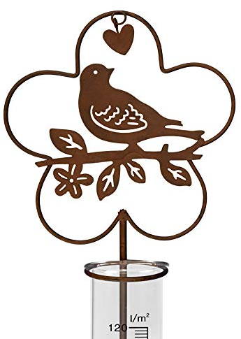 ARTECSIS Regenmesser für Garten mit Erdspieß 109cm hoch I Motiv Vogel aus Metall mit Edelrost