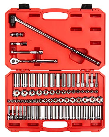 TEKTON Juego de llaves de vaso y trinquete de 6 puntos de 3/8 pulgadas, 73 piezas (1/4-1 pulgada, 6-24 mm) SKT15311