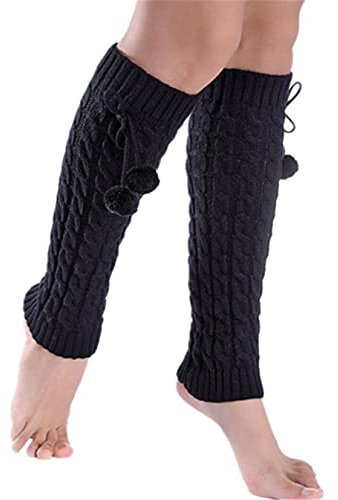 Berax Damen Stulpen BeinwärmerMädchen Extra Lang Basic Leg Warmer Gestrickte Over-Knee Lange Stulpe Beinstulpe mit Bommeln