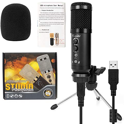 Kmise USB Metal Condenser Recording Microphone, Headphone Output and Volume Control, Mic Gain Control, Adjustable Stand, Plug and Play,Multisystem