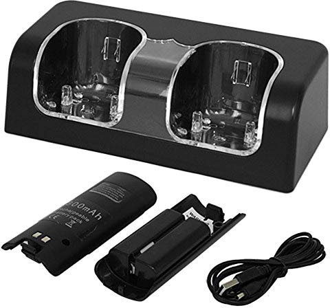 Base de estación de Carga Dual Wii con indicador LED y batería Recargable
