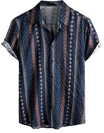 VATPAVE Mens Floral Hawaiian Shirts Short Sleeve Button Down Beach Shirts Large Navy