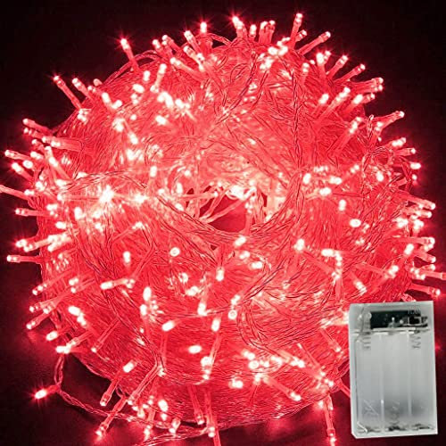 HULX Luci di Stringa Fata Albero, 10m 80LED Luci di Natale a Batteria, Scintillanti per Albero di Natale (Rosso)