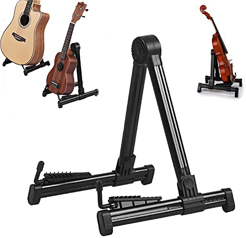 QeeHeng Support de guitare au sol pliable universel portable pliable pour guitare acoustique et électrique réglable pour banjo, ukulélé, violon