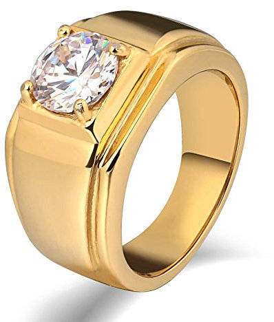 KnSam Herren Ring, Herrenring Gothic Rechteck Aus Edelstahl Siegelring Für Herren Männer Mit Zirkonia Gold Ring Mit Kostenlos Gravur