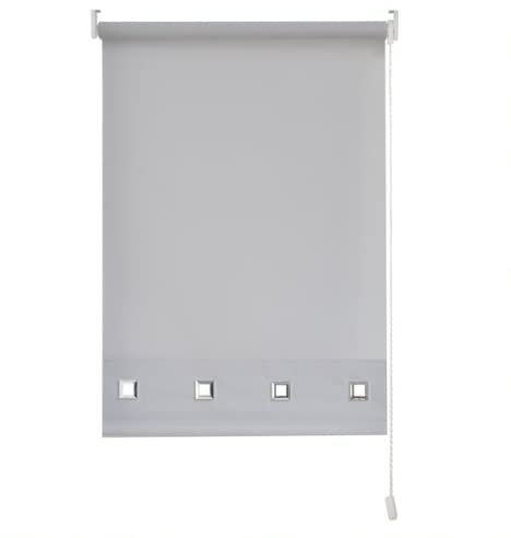 Square Eyelet Windows Roller Blinds Polyester Fabric, Easy Fit Trimmable, Home, Office, Blind with Metal Tube and Child Safe Fittings (Width 180cm x Length 165cm, Light Filtering Shade, Light Grey)