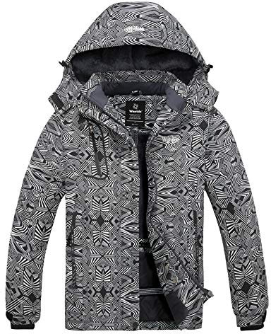 Wantdo Damen Berg Ski Jacke Wärmer Winter Fleece Mäntel Wasserdichter Atmungsaktive RegenMäntel Outdoor Kapuzen Windbreaker Jacken Zeilendruck L