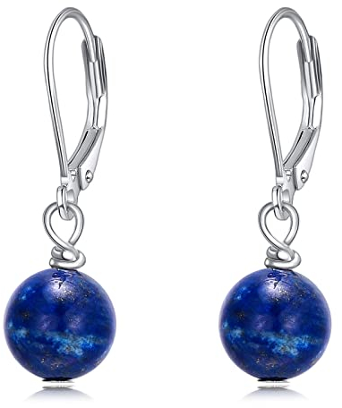 POPLYKE Sterling Silber Lapislazuli Schlichte Ohrringe Edelstein Runde Perle Kugel Tropfen Baumelnde Leverback