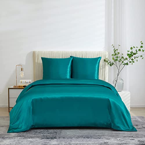 Luowei Satin Bettwäsche 135x200cm Türkis Einfarbig Luxus Seide Super Weich Mikrofaser Bettwäsche Set Anti Falten Anti Fading Antifouling Bettbezug + 1 Kissenbezug 80x80cm mit Reißverschluss
